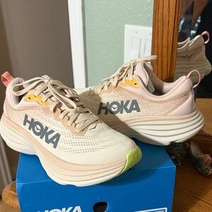 Hoka Women's Cream and Yellow Athletic Shoes Brand New